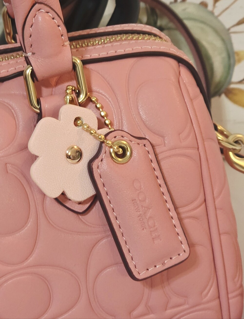 Coach Mini Rowan Crossbody Light Blush Gold CN754 + Tea Rose Coach Charm - Picture 8 of 16
